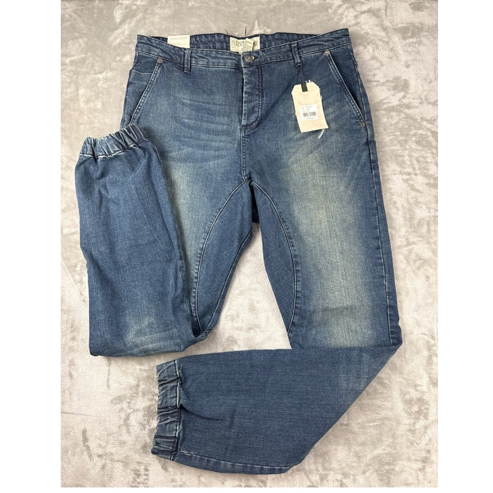 Free Planet Mens Denim Joggers Blue Medium Wash Elastic Cuff 36x32 FD9D4ZAC NEW